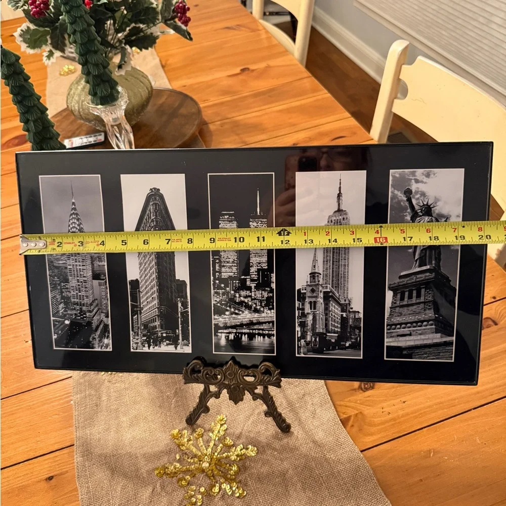 NYC Skyline Wall Frame Black & White-Twin Towers, Empire State Statue of Liberty